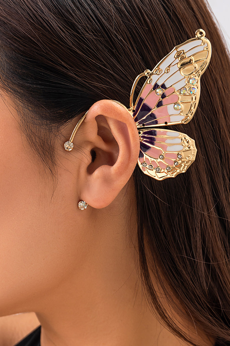 Rhinestone Alloy Butterfly Pleated Clip Earrings