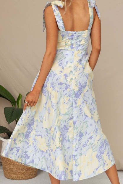 Print Tied Strap Sleeveless Vacation A-Line Midi Dresses