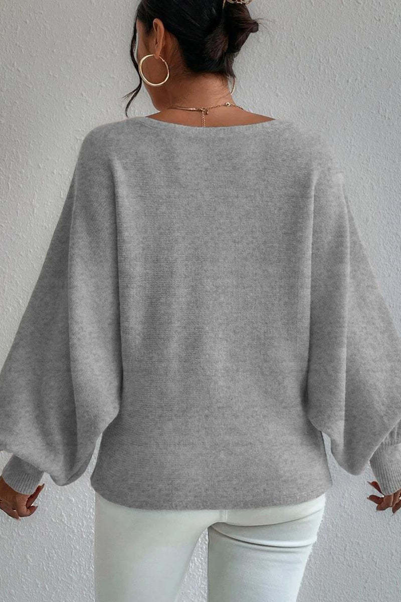 Knit Pattern Print Balloon Sleeve Sweater-Blue