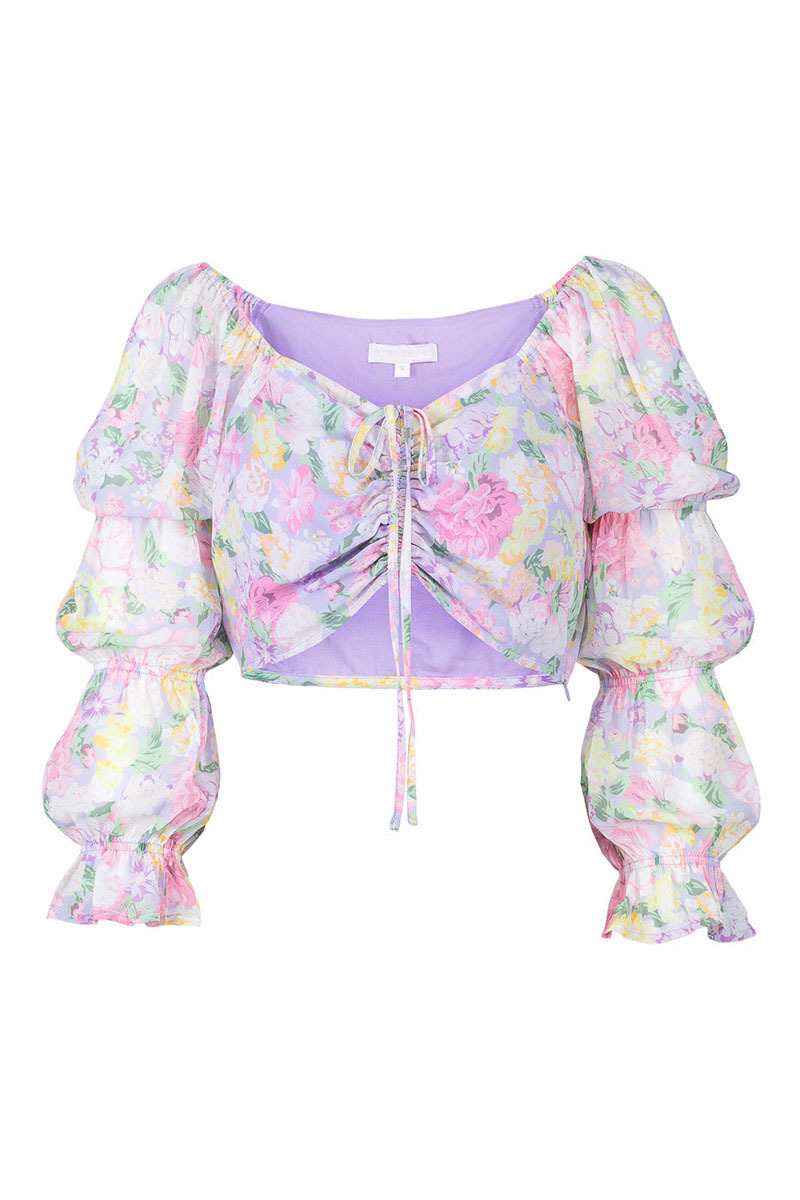 Tie Up Crop Top Layered Maxi Skirt Floral Matching Set-Purple Pre Order