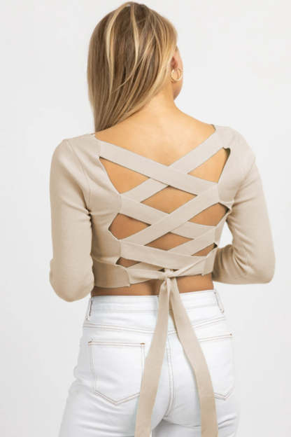 Square Neck Back Lace Up Tied Slim Top