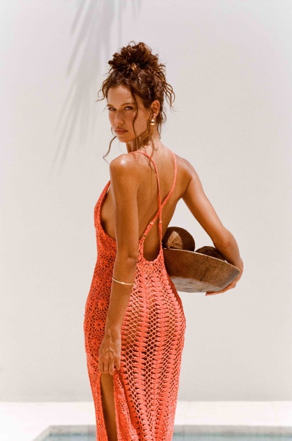 Y2K Fashions Knit V Neck Beach Cover Up Maxi Dresses