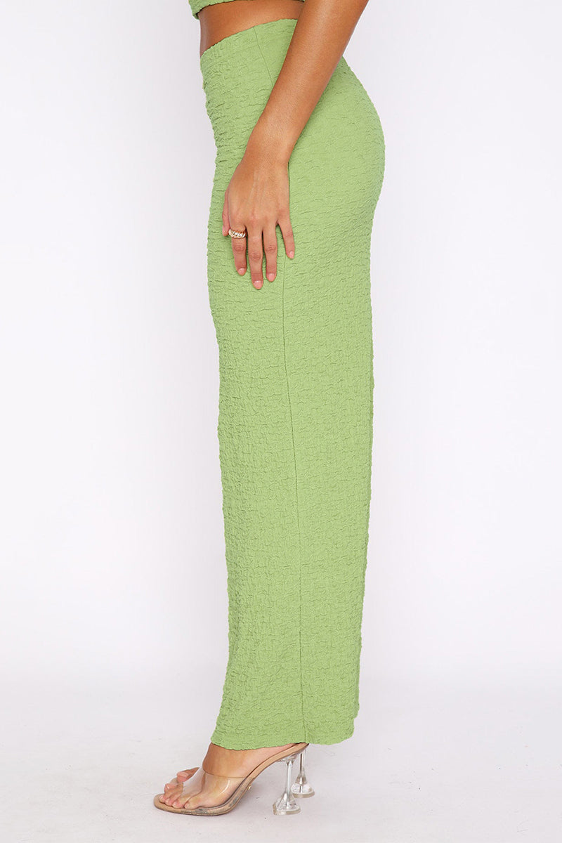 Textured Crop Tube Top Split Bodycon Maxi Skirt Matching Set-White