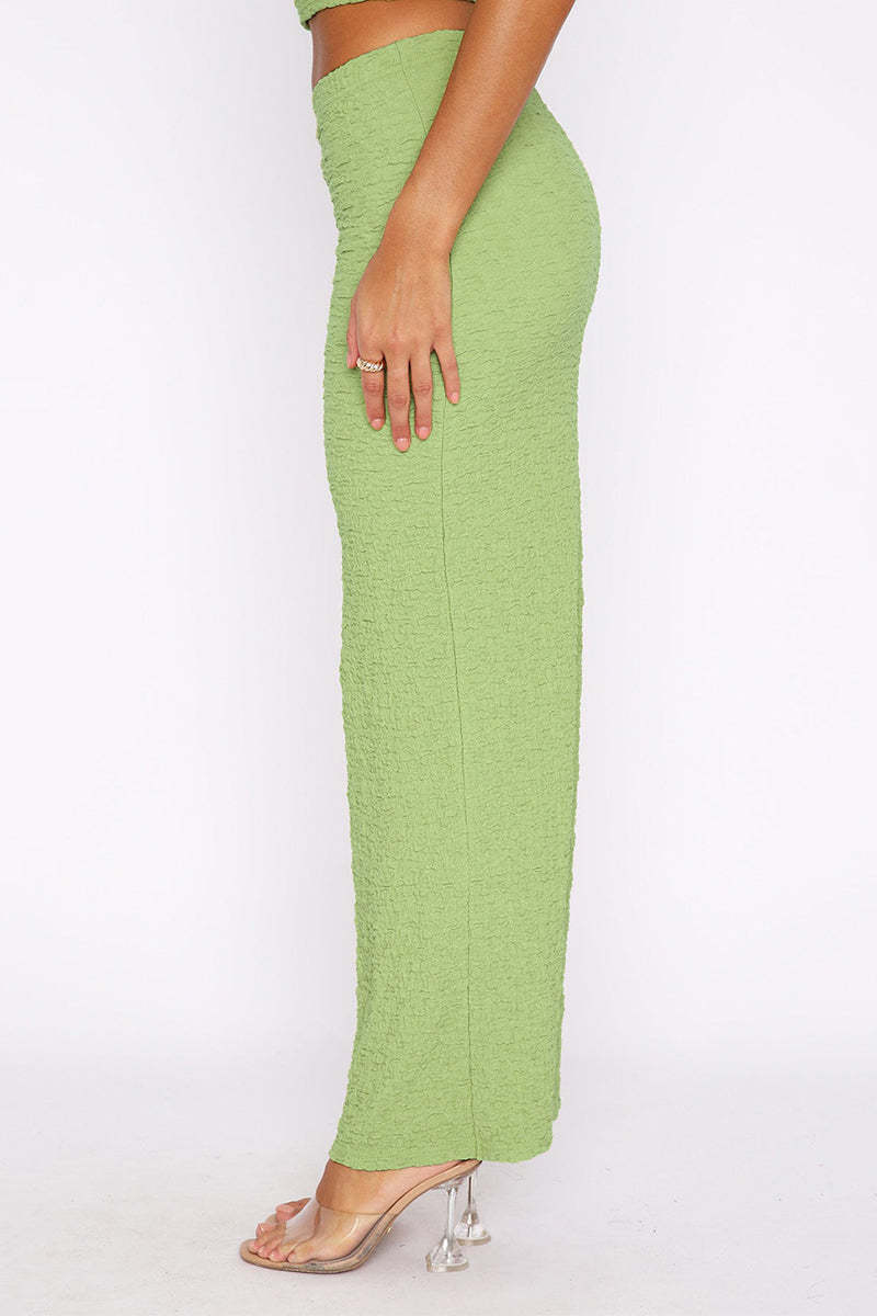 Textured Crop Tube Top Split Bodycon Maxi Skirt Matching Set-White