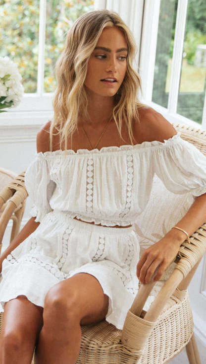 Sleeve Neck Skirt Two Piece Set Vacation Lace Mini Dresses