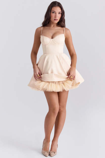 Spaghetti Strap Deep V Neck Cinch Waist Mini Dresses-Pink