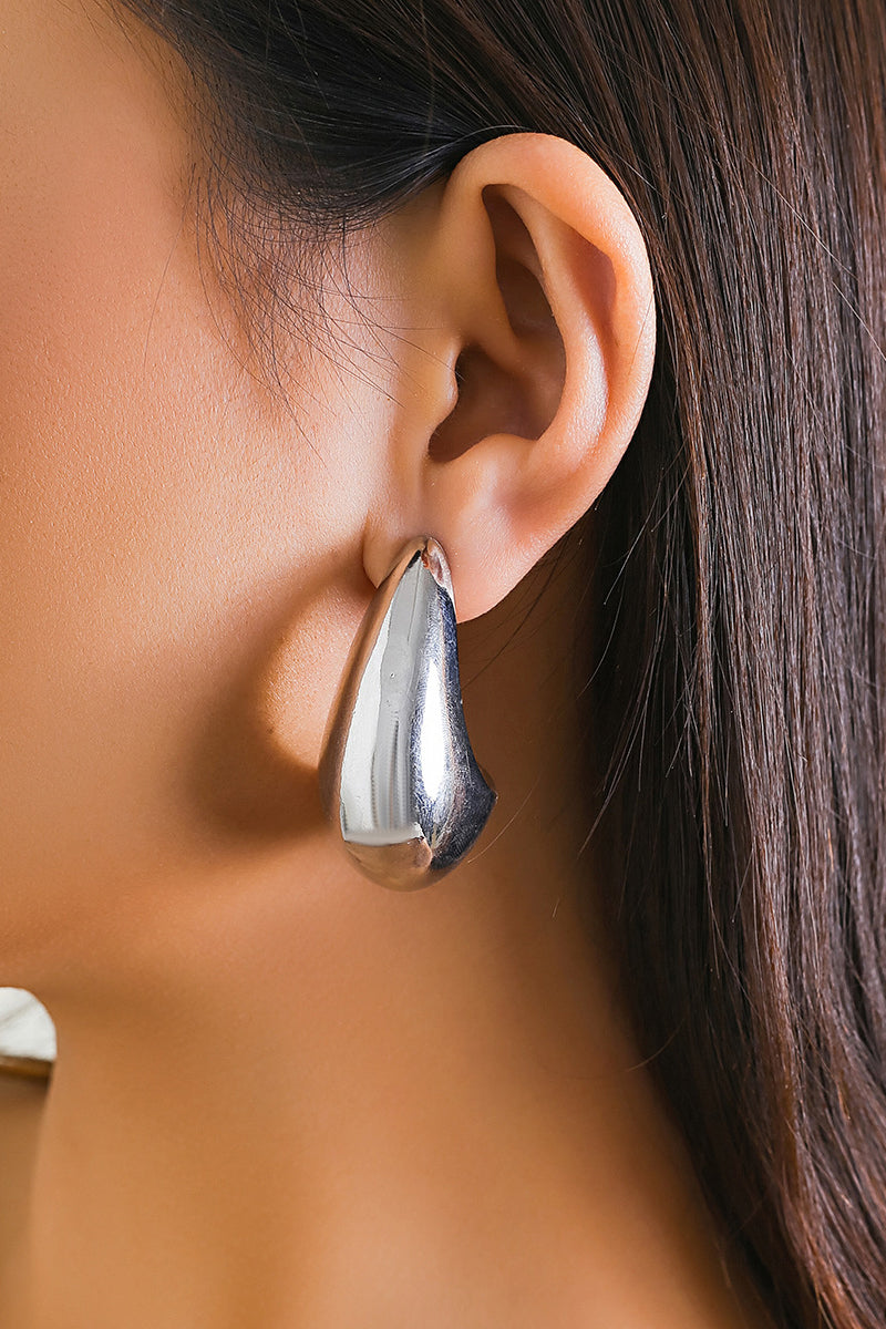 Oversized Drop-Shaped Alloy Dangle Earrings-Gold
