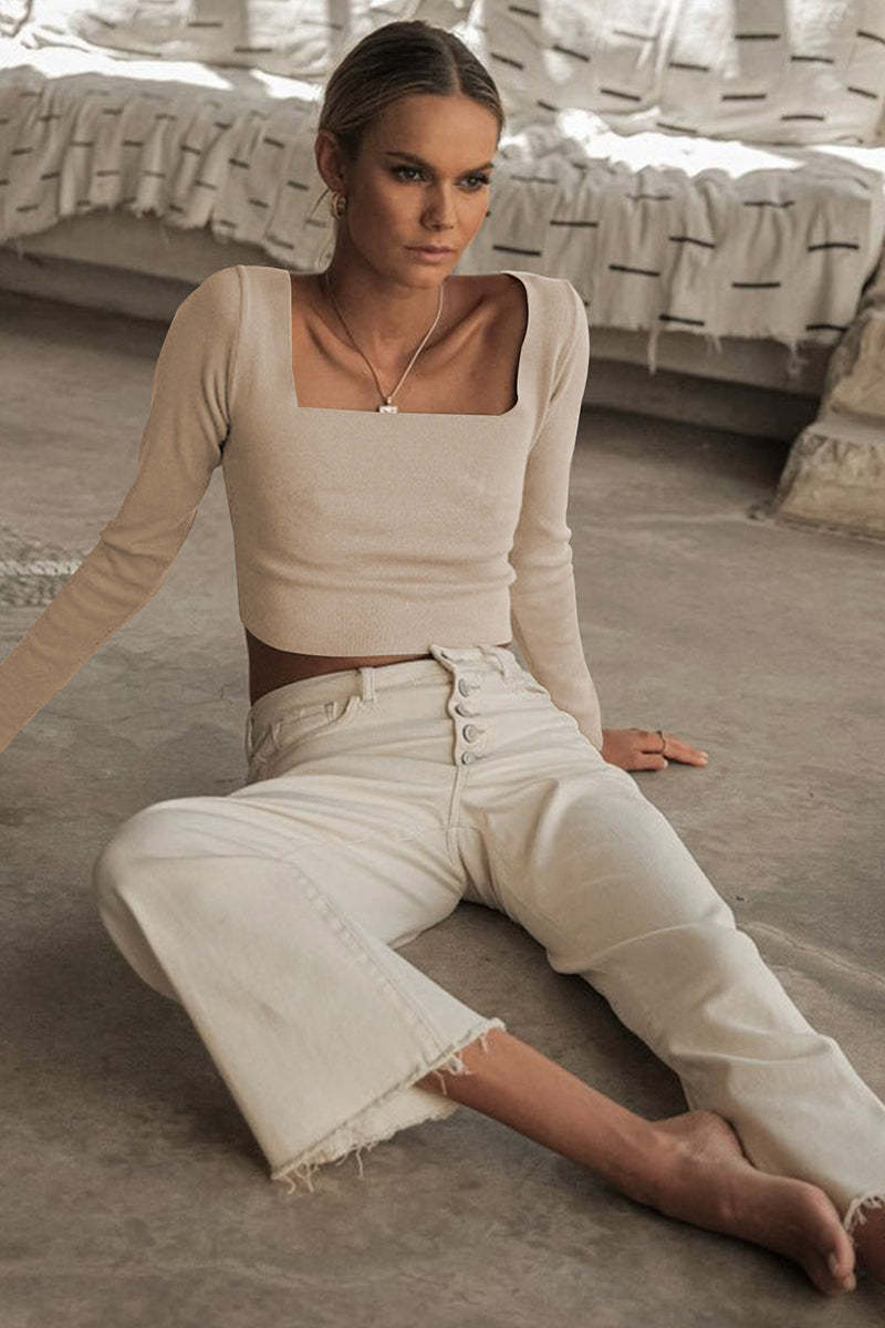 Square Neck Back Lace Up Tied Slim Top