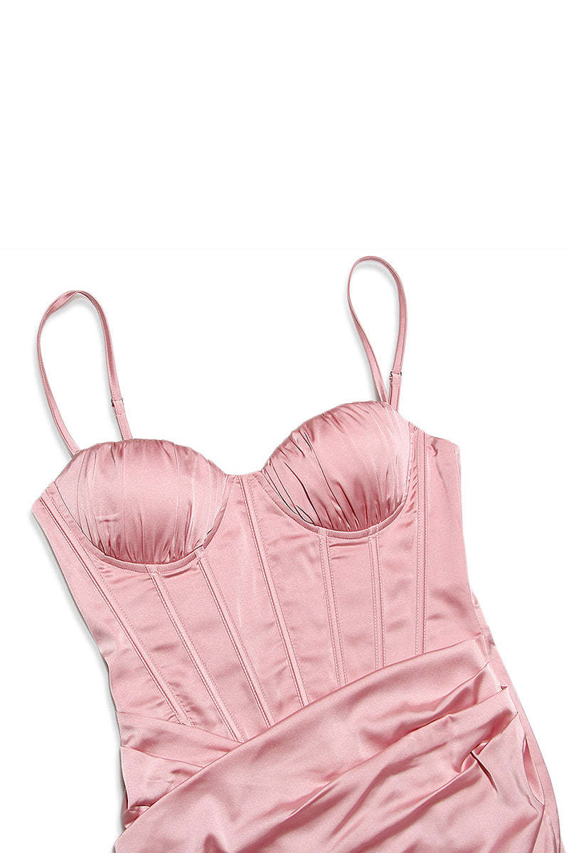 White Cami V Neck Ruched Corset Wrapped Pleated Bodycon Satin Evening Gown Midi Dresses