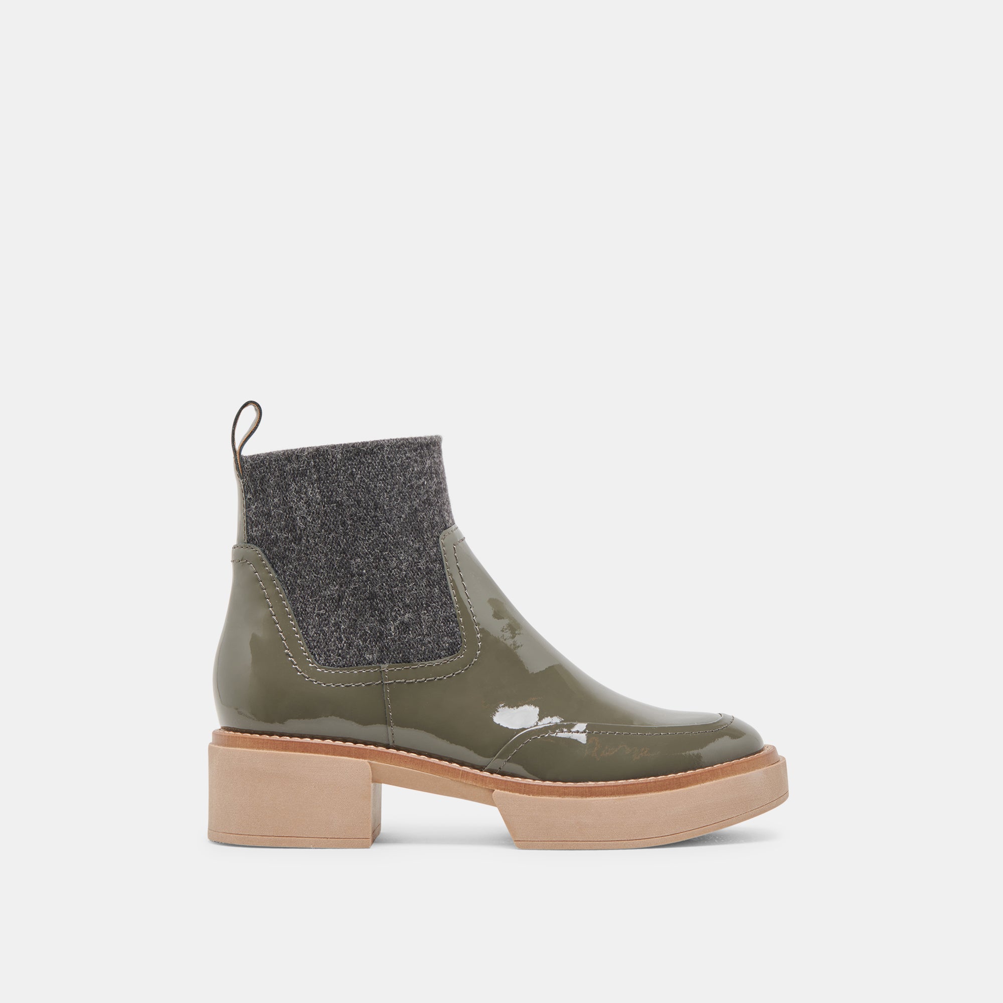 Saline H2o Booties Dark Olive Crinkle Patent
