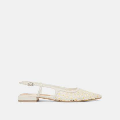 Pamie Floral Flats White Yellow Floral Mesh