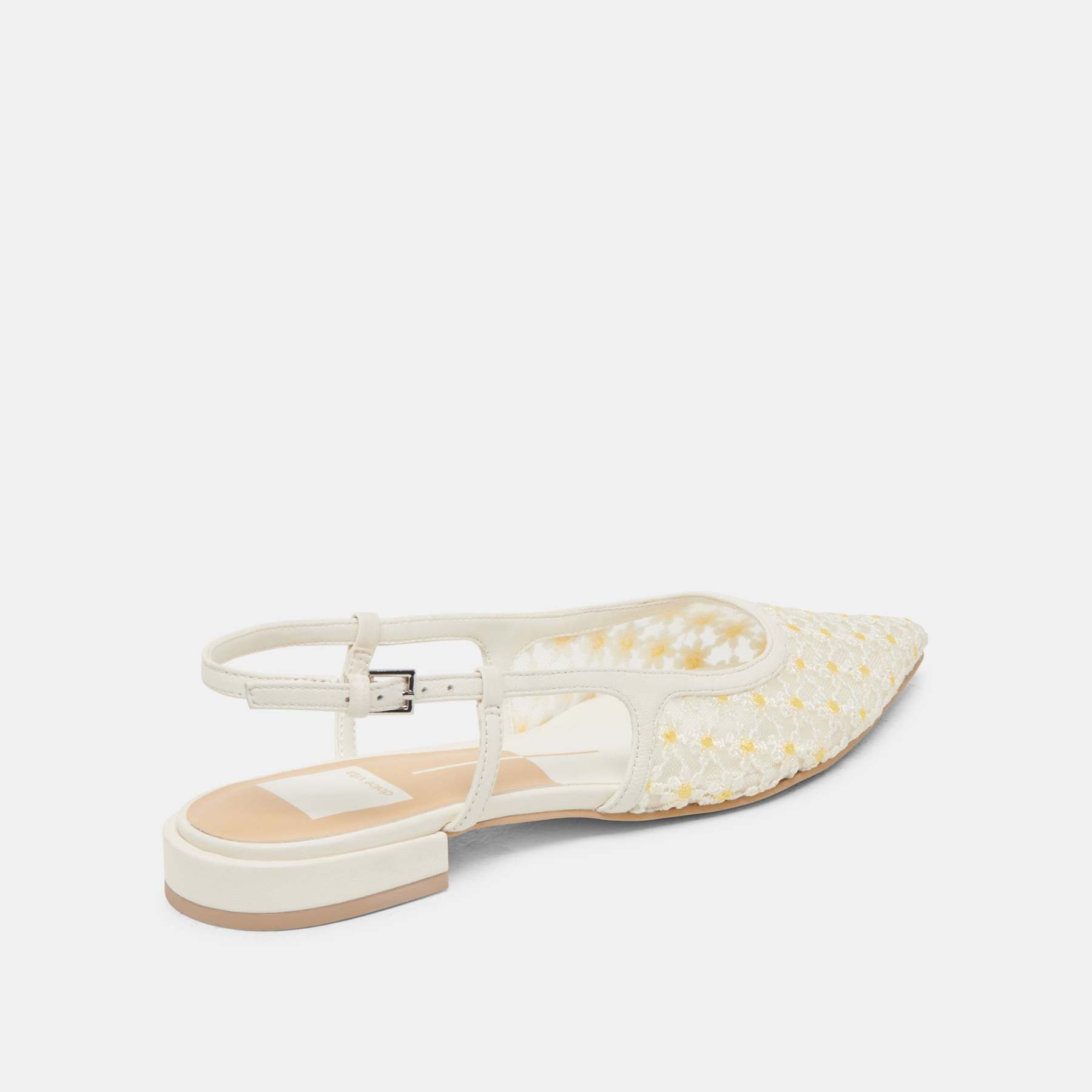 Pamie Floral Flats White Yellow Floral Mesh