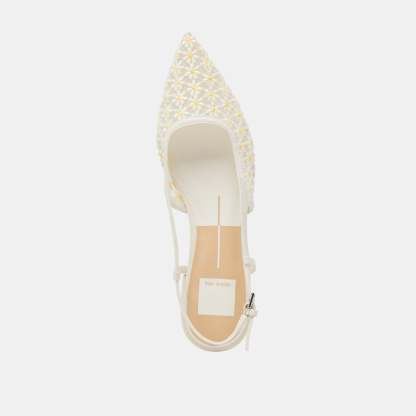 Pamie Floral Flats White Yellow Floral Mesh