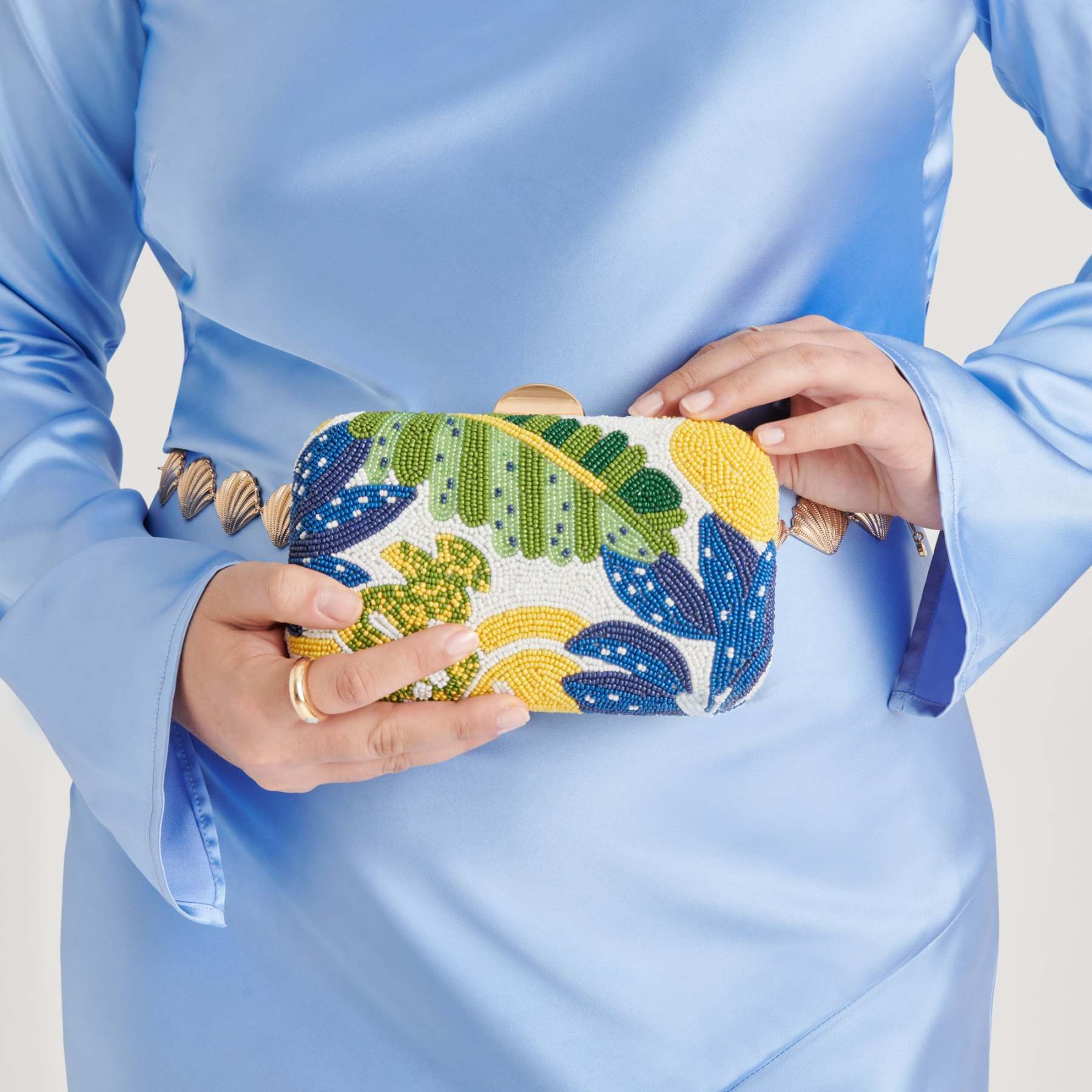 Daisy Clutch Blue Multi Beaded