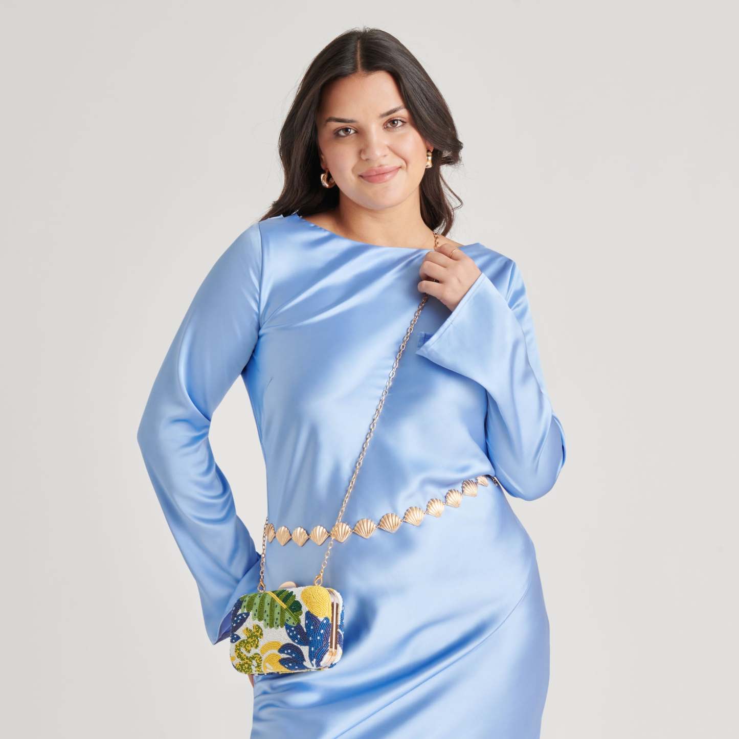 Daisy Clutch Blue Multi Beaded