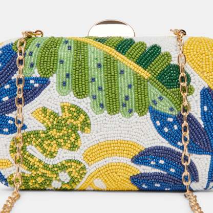 Daisy Clutch Blue Multi Beaded