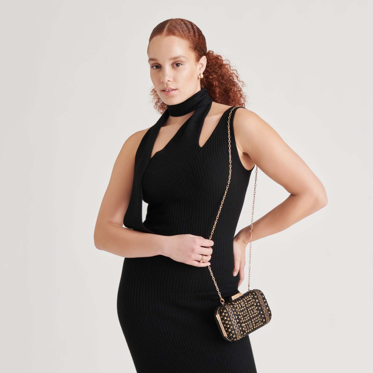 Daisy Clutch Black Gold Beaded