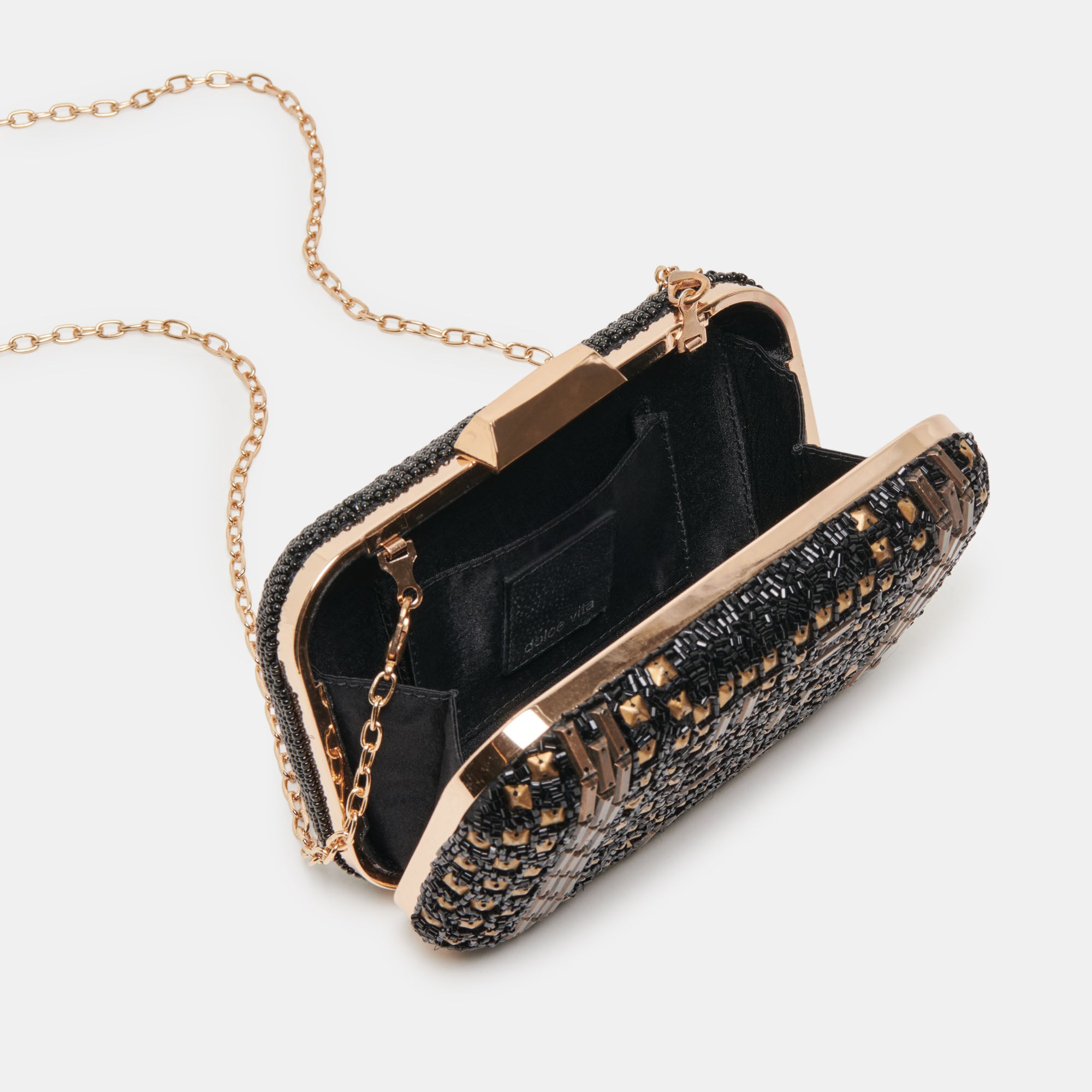 Daisy Clutch Black Gold Beaded