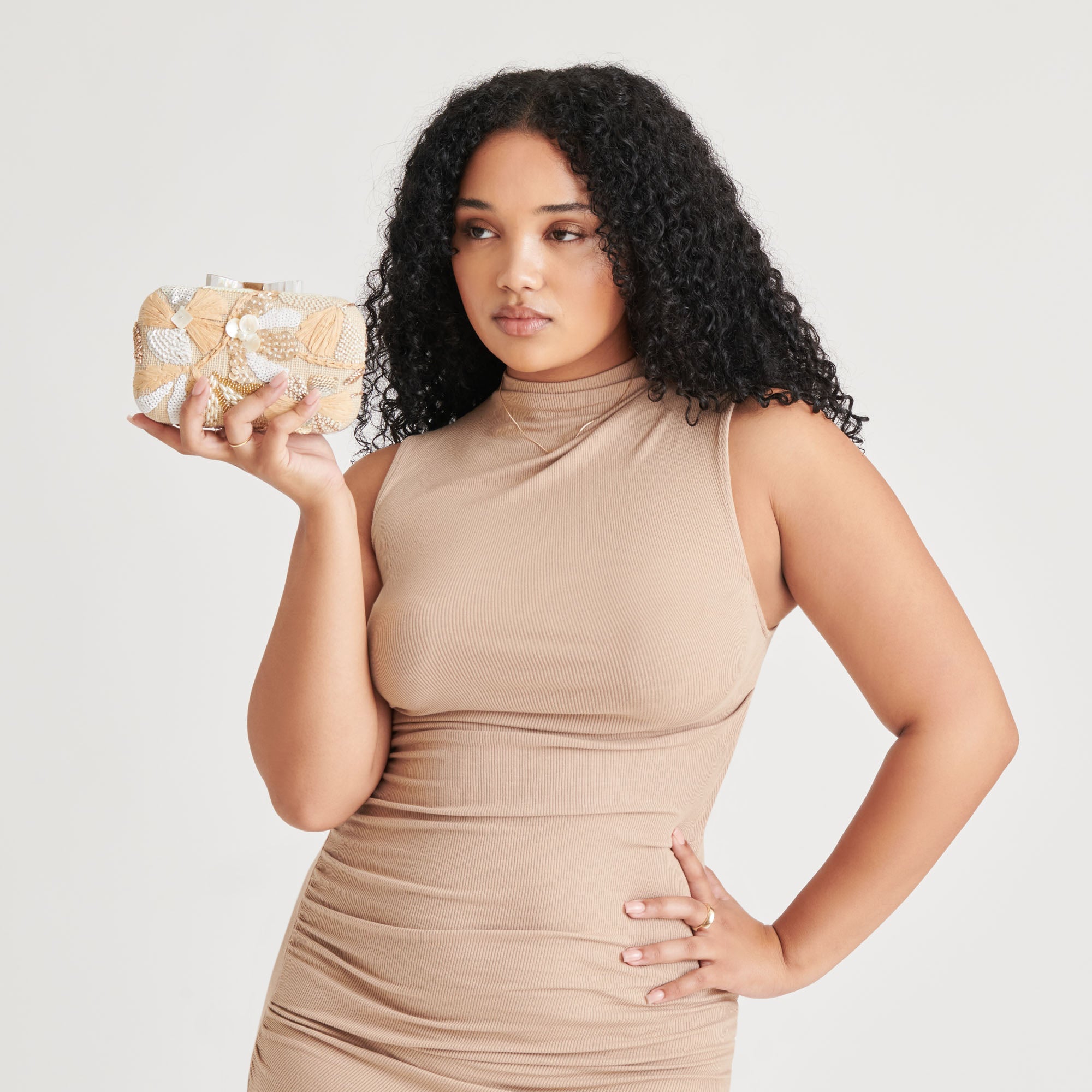 Daisy Clutch Natural Multi Beaded