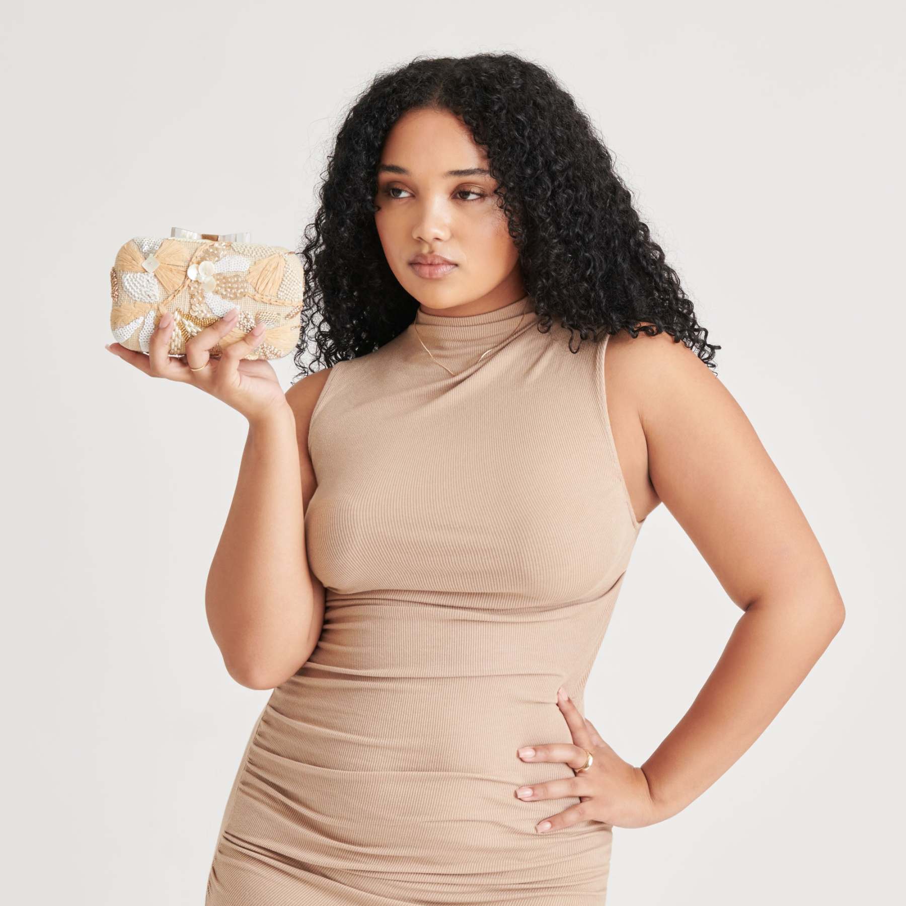 Daisy Clutch Natural Multi Beaded