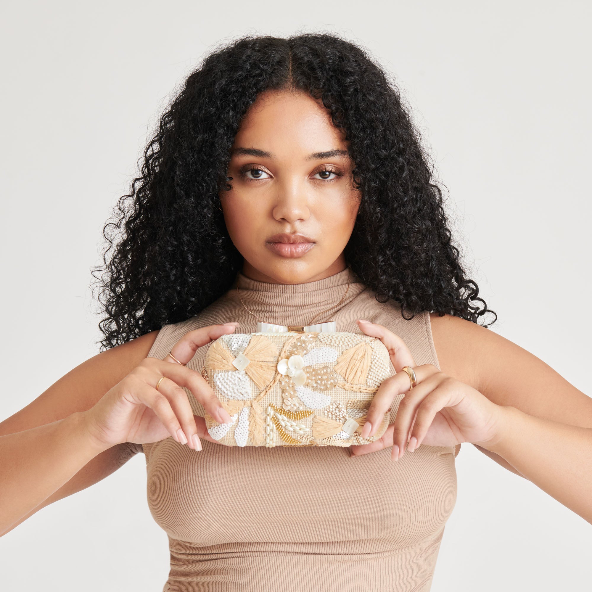 Daisy Clutch Natural Multi Beaded