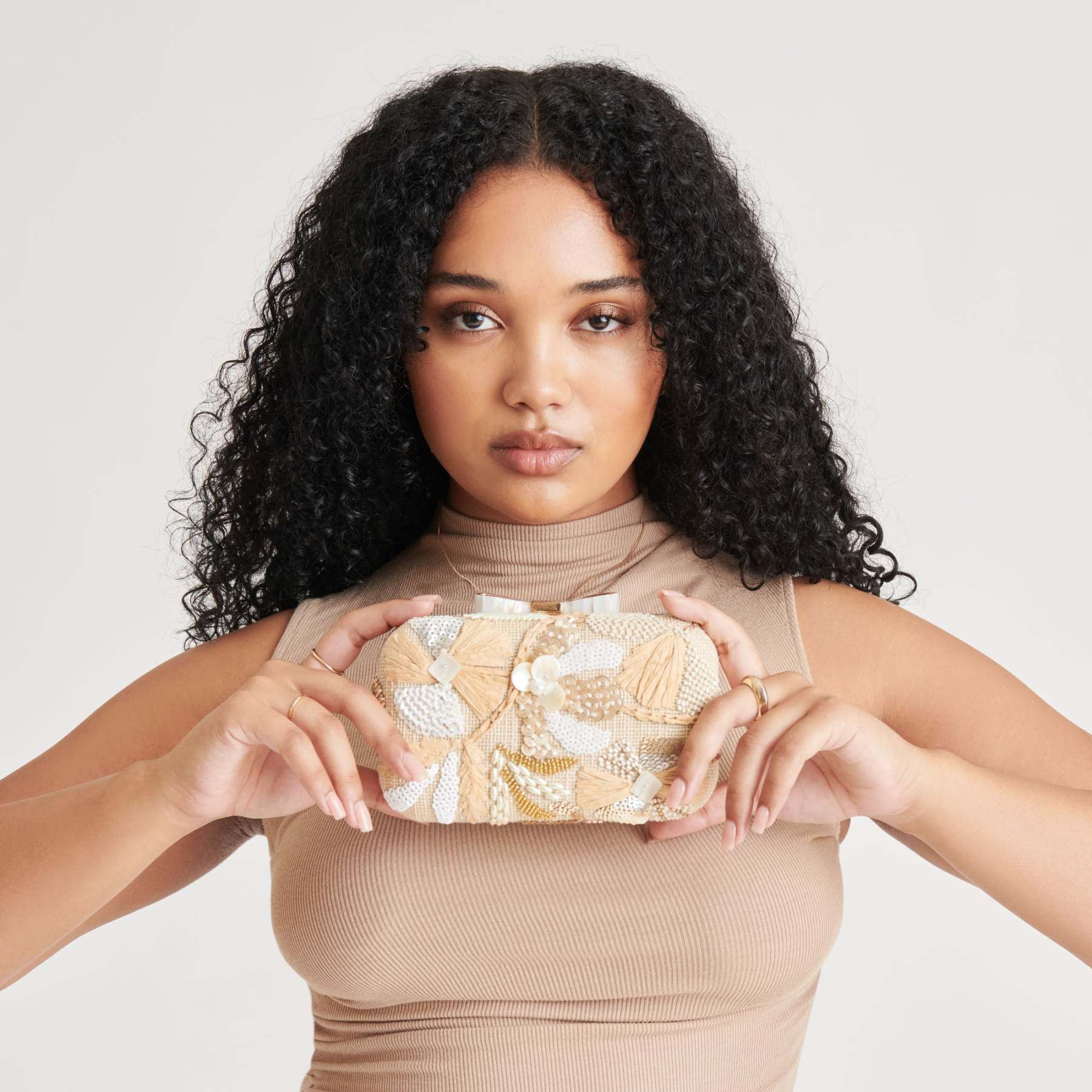 Daisy Clutch Natural Multi Beaded