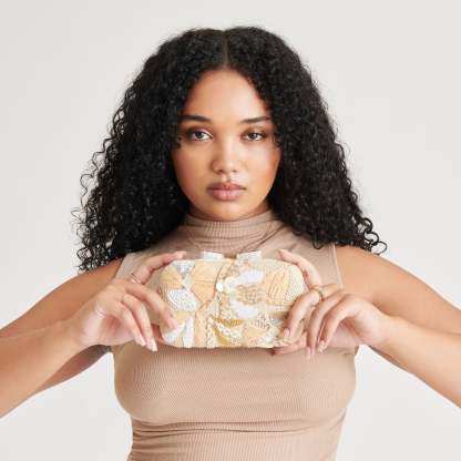 Daisy Clutch Natural Multi Beaded