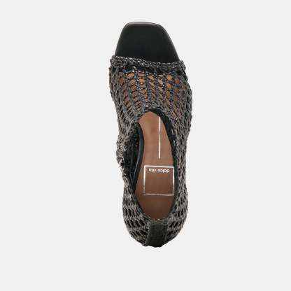 Quin Heels Black Woven Leather