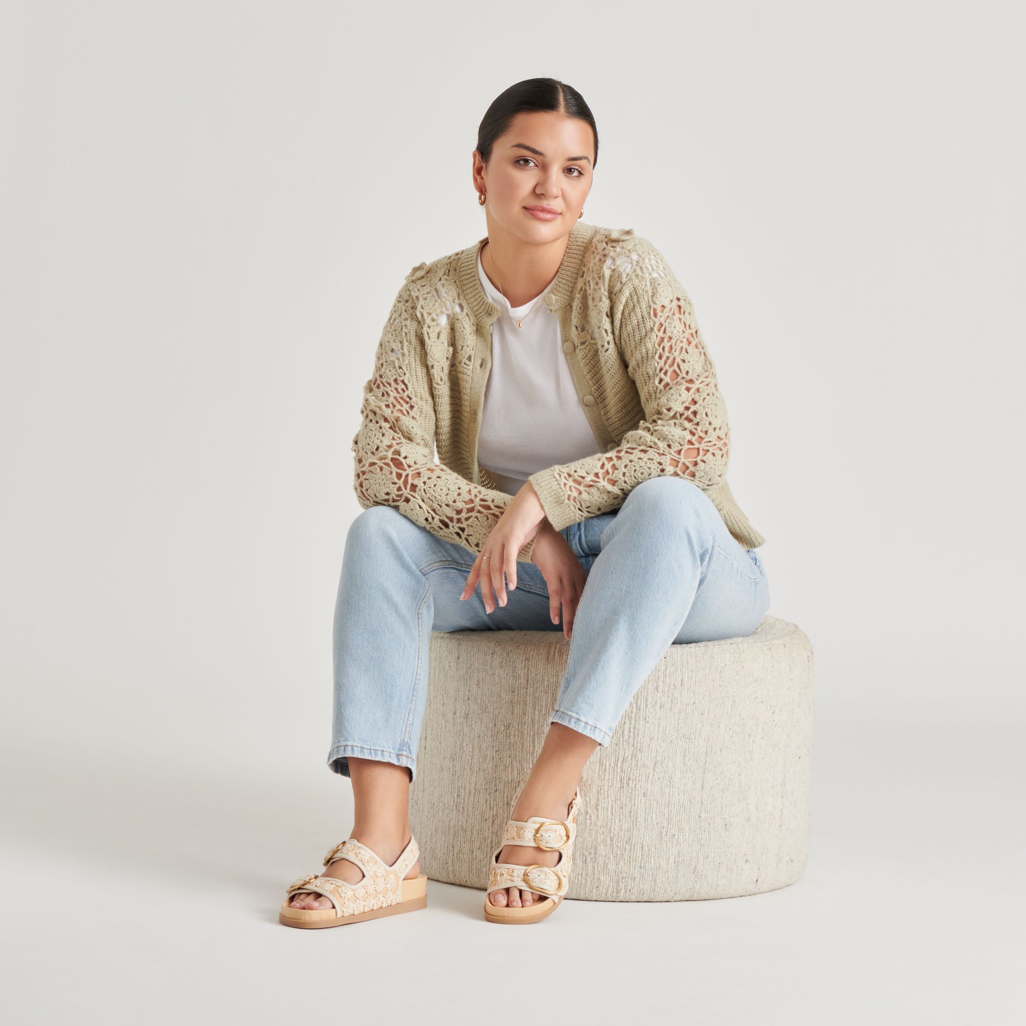 Starla Sandals Creme Floral Raffia