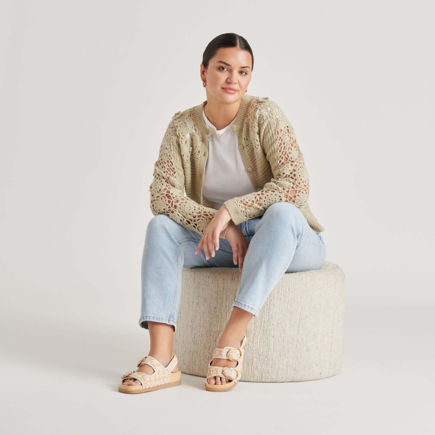 Starla Sandals Creme Floral Raffia