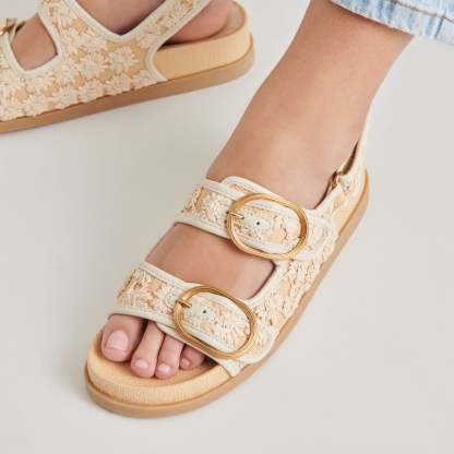 Starla Sandals Creme Floral Raffia