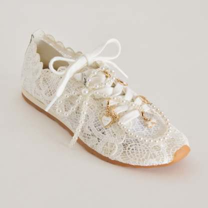Dayana Sneakers White Lace + Pearl Charm Bundle