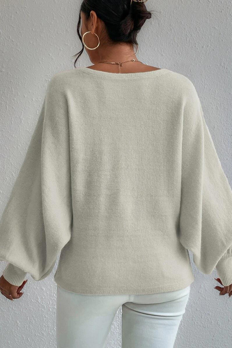 Knit Pattern Print Balloon Sleeve Sweater-Blue