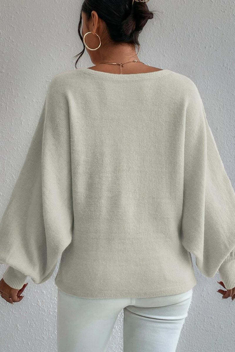 Knit Pattern Print Balloon Sleeve Sweater-Blue