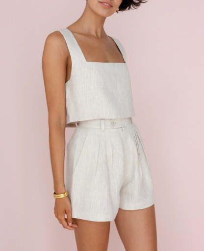 Relaxed Fit Linen Shorts Pants And Top Set