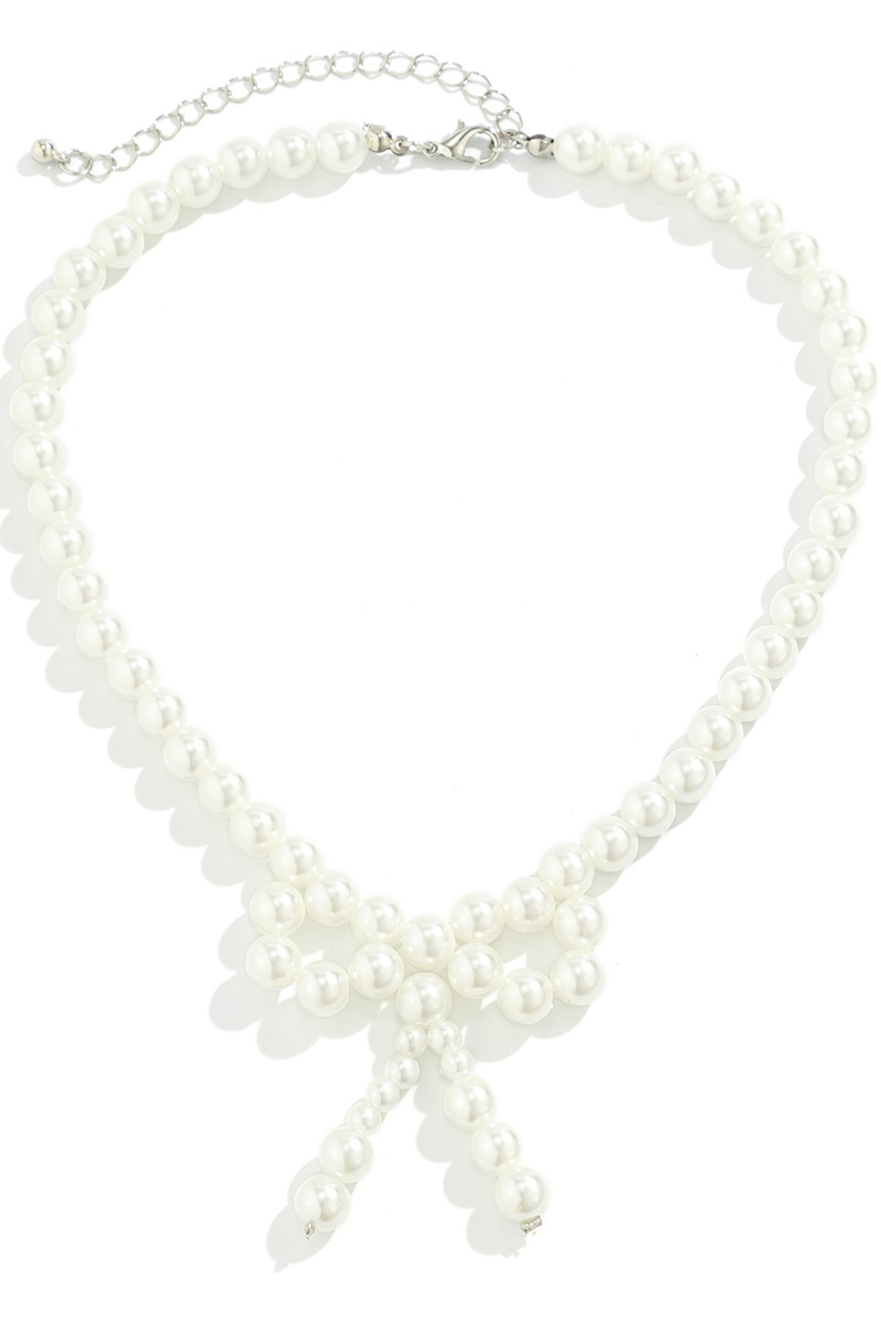 Imitation Pearls Bow Shape Elegant Necklace-White