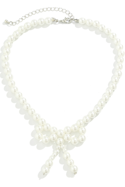 Imitation Pearls Bow Shape Elegant Necklace-White