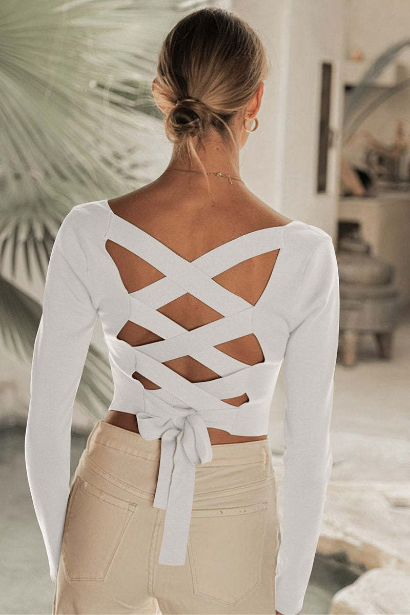 Square Neck Back Lace Up Tied Slim Top