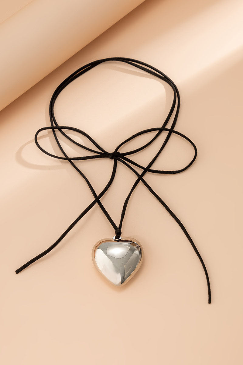 Alloy Heart Pendant Decor String Tied Up Necklace