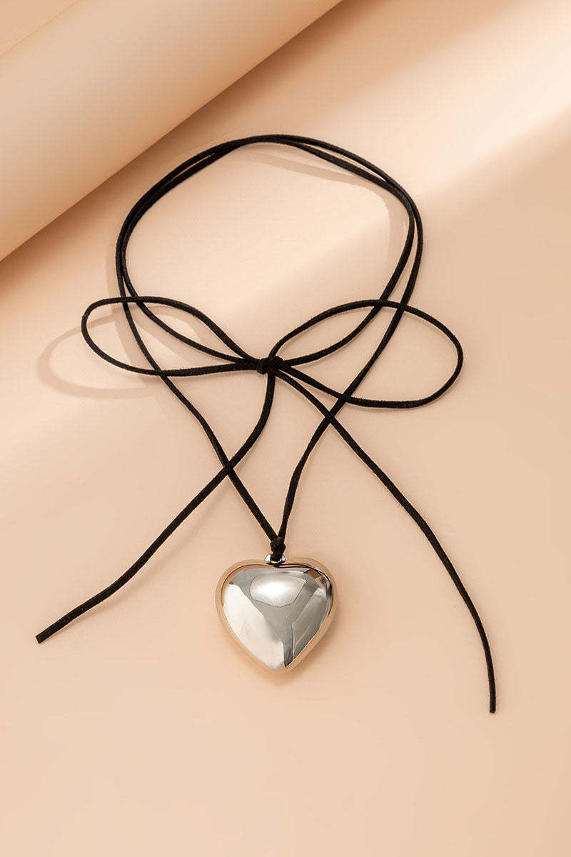 Alloy Heart Pendant Decor String Tied Up Necklace
