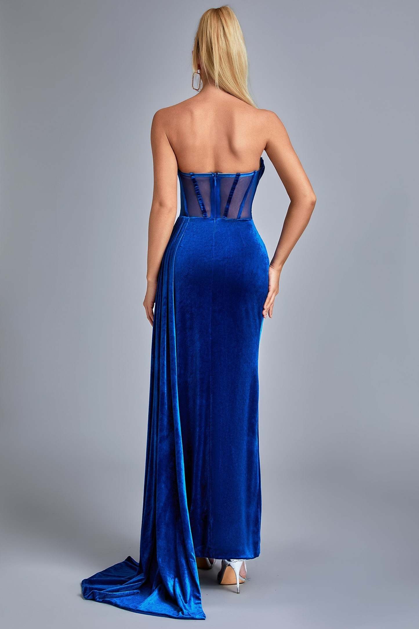 Corset Velvet Slit Gown Maxi Dresses