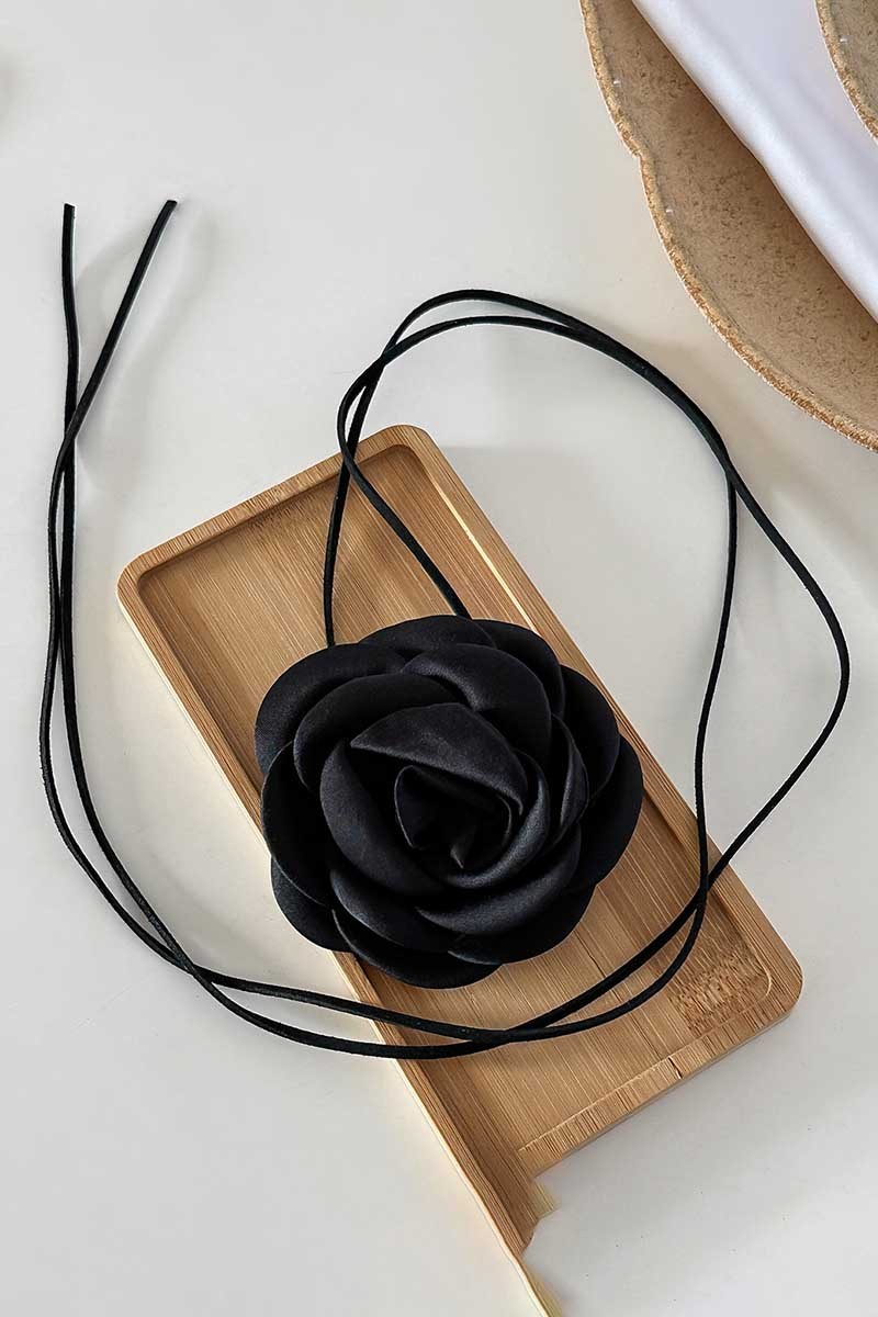 Tied Up Satin 3D Flower Decor Necklace