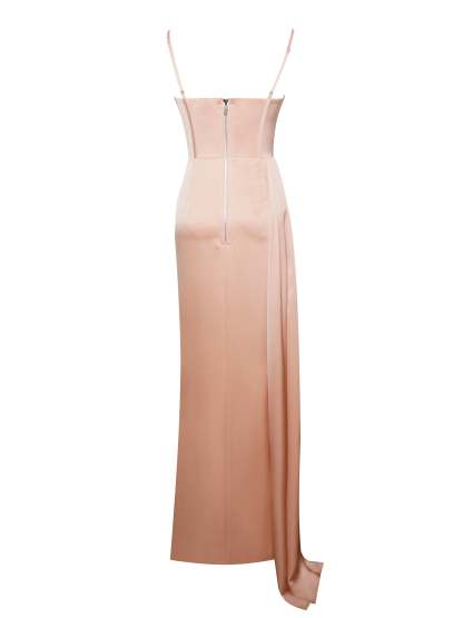 High Slit Irregular Neckline Satin Gown Slip Maxi Dresses