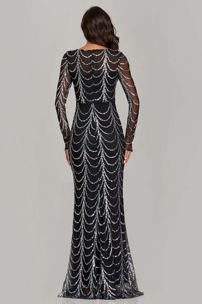 Sequin Slim Prom Mermaid Long Sleeve Maxi Dresses