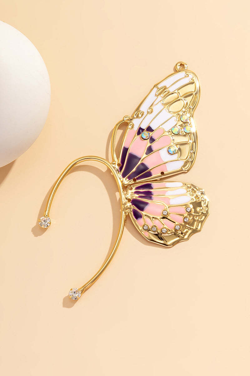 Rhinestone Alloy Butterfly Pleated Clip Earrings