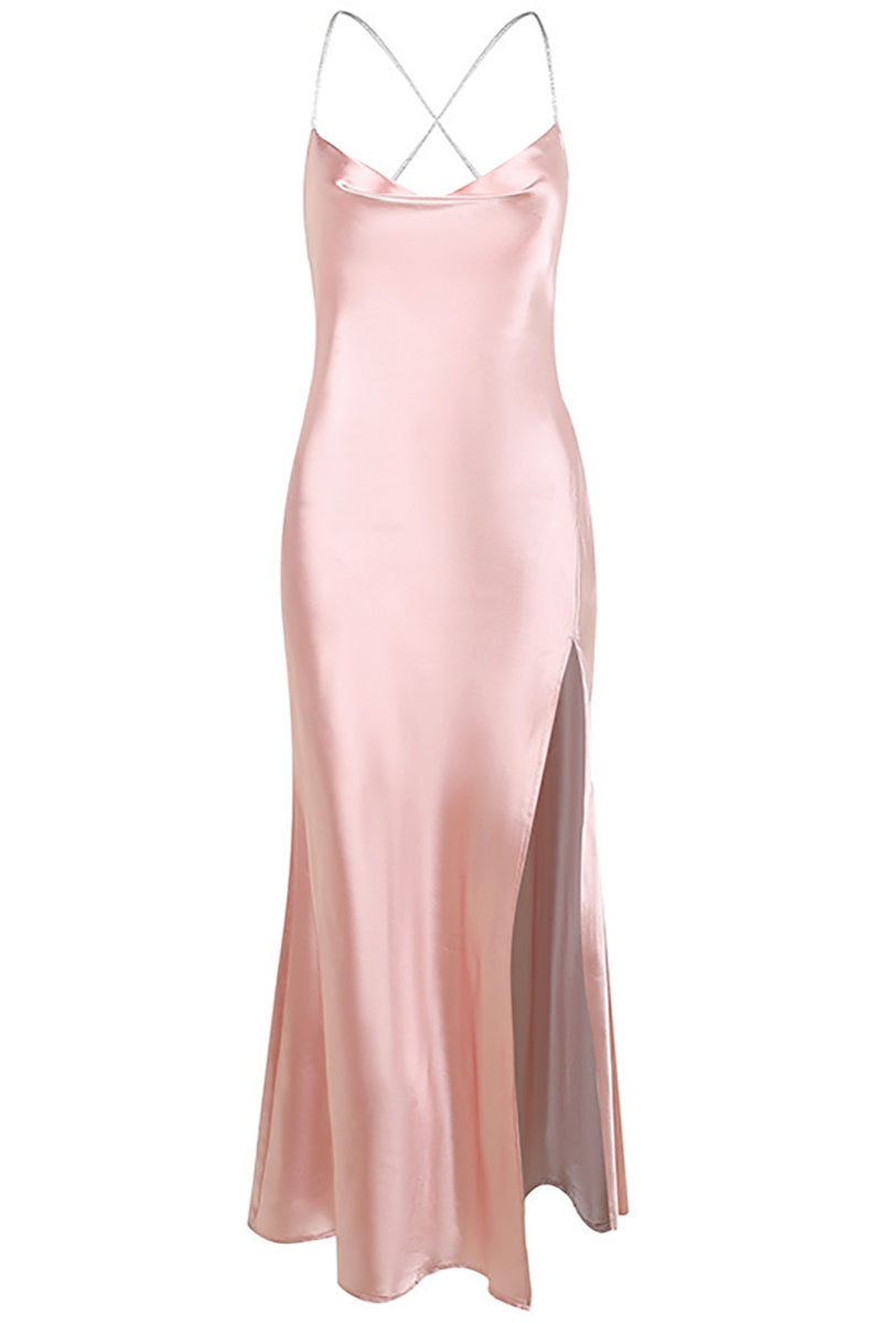 Tied Up Backless Cami High Slit Maxi Gown Dresses