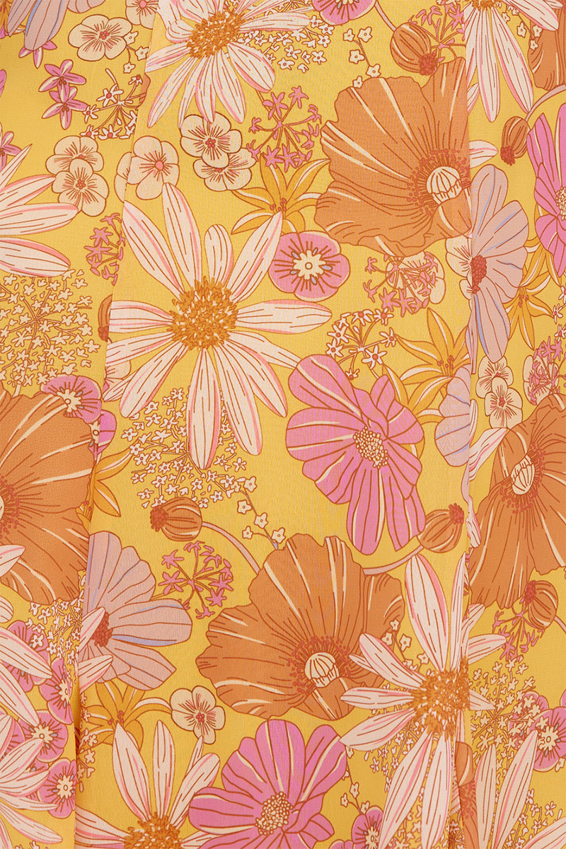 Floral Print Boat Neckline Tie Up Wide Strap A-Line Midi Dresses-Orange