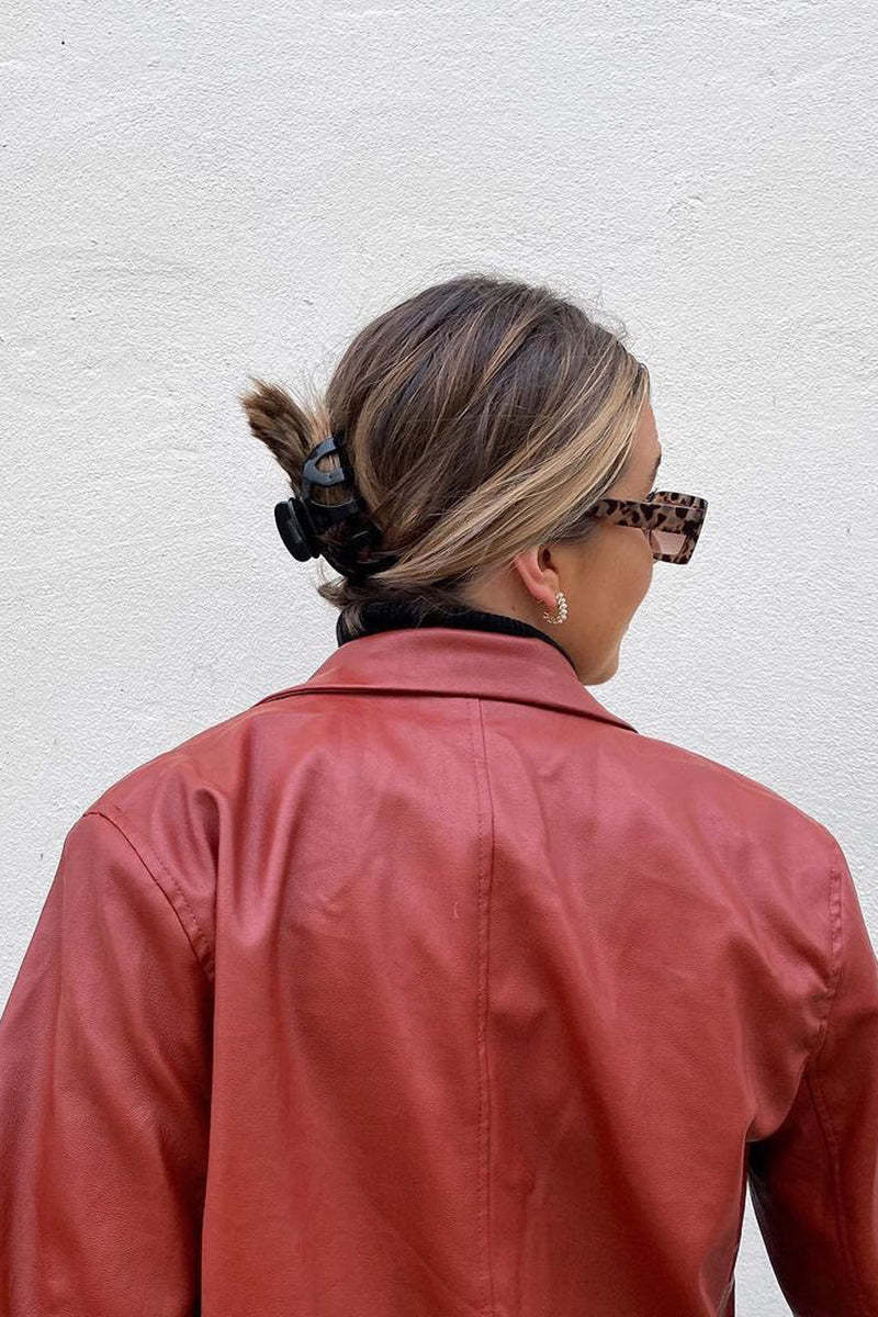 Faux Leather Casual Long Sleeve Blazer Coat