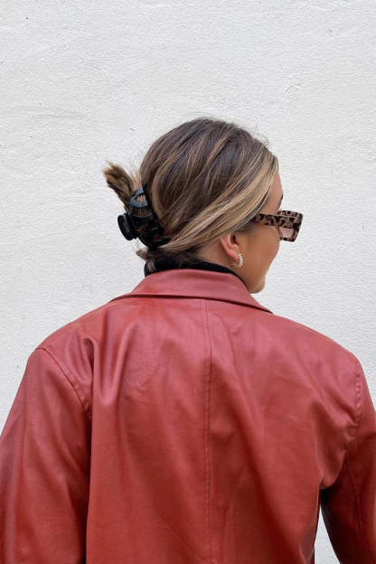 Faux Leather Casual Long Sleeve Blazer Coat