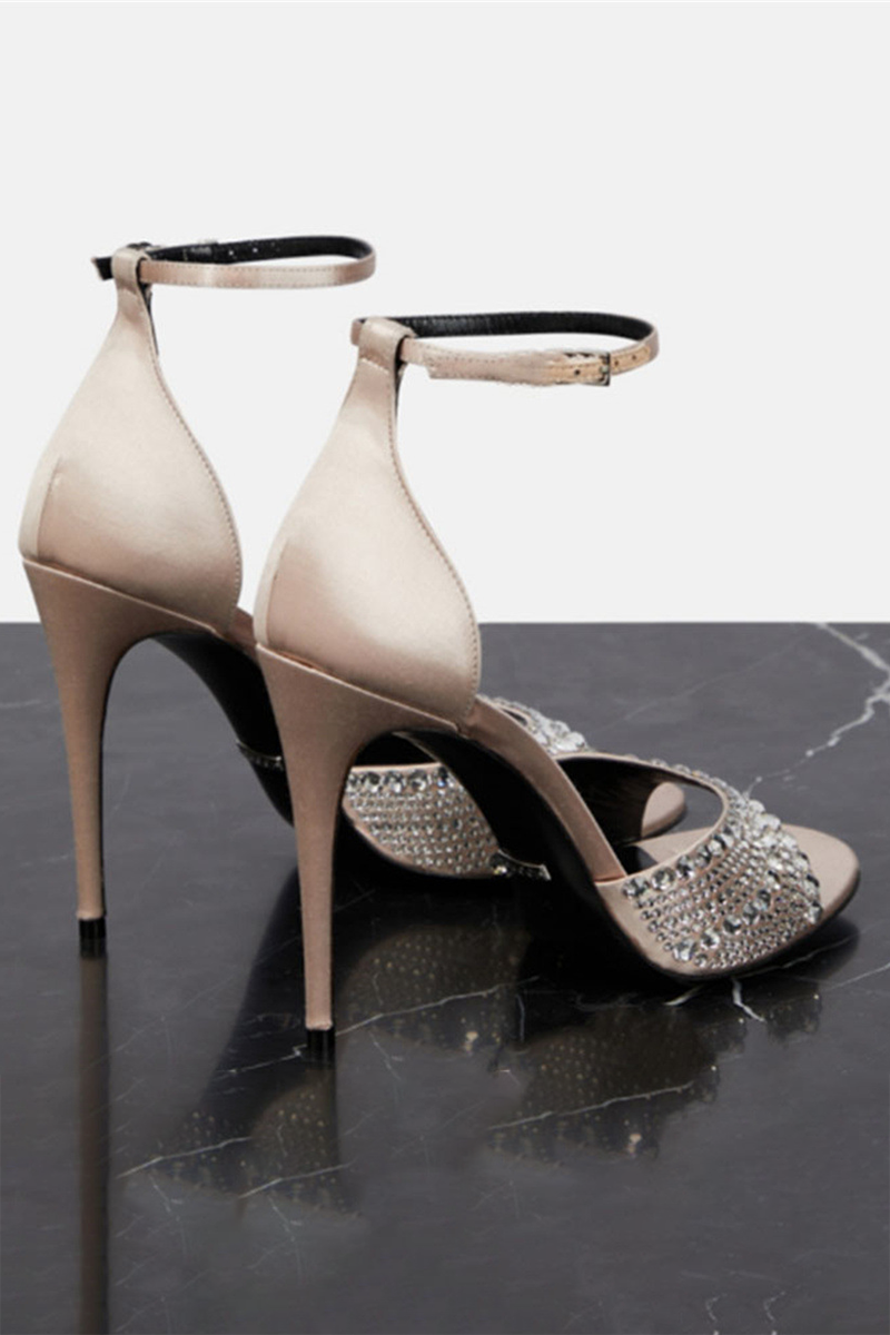 Peep-Toe Rhinestone Decor Ankle Strap Stiletto Heels-Fuchsia